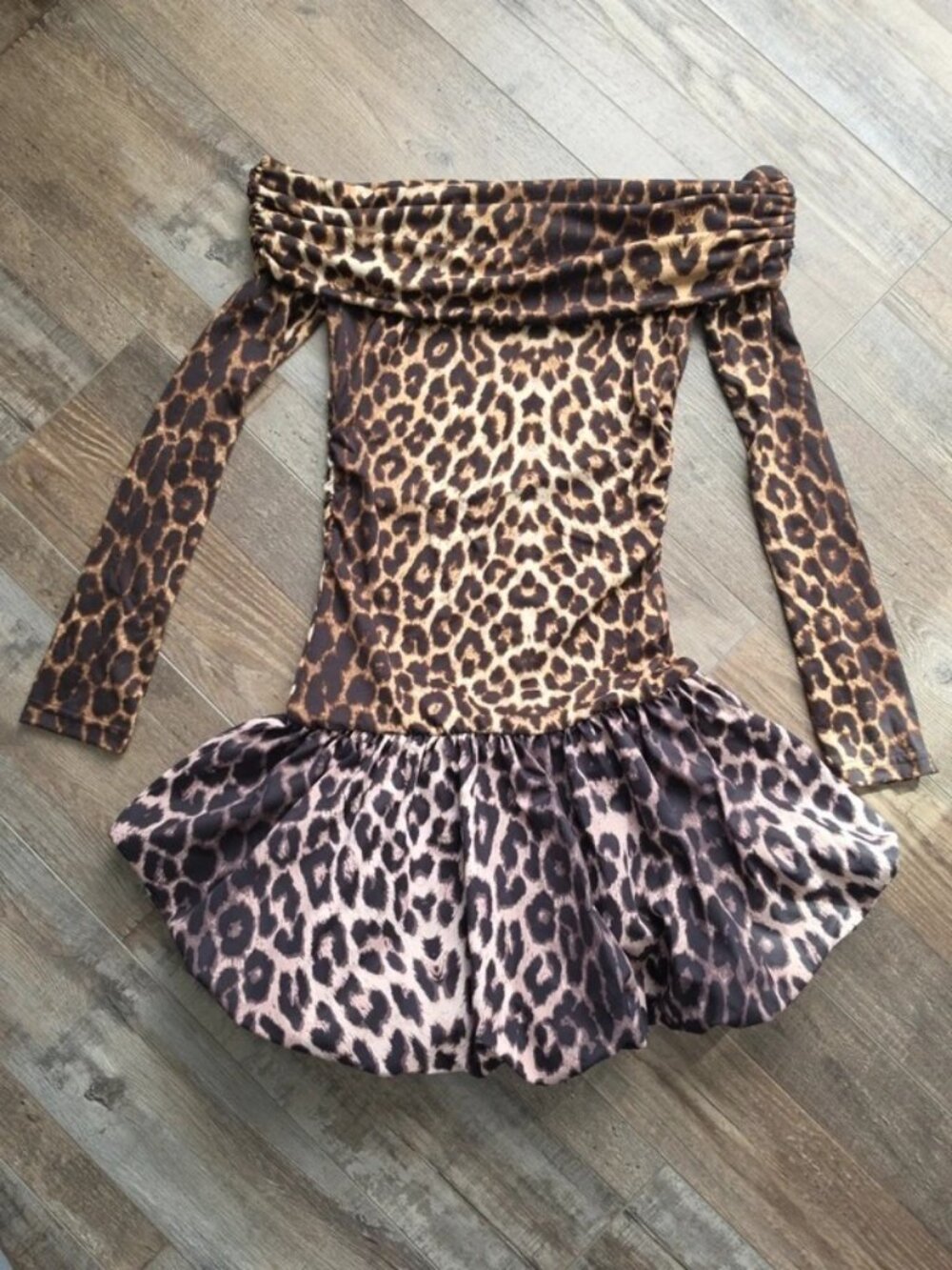 Cheetah bubble dress with shorts off the shoulder costume party S
